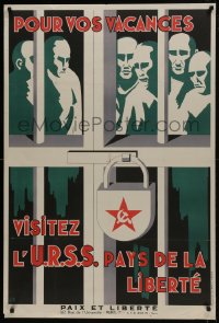 6c305 POUR VOS VACANCES 30x44 French special poster 1952 visit Russia & get sent to jail, cool art!