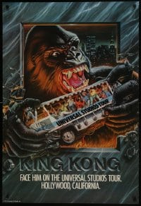 6c255 UNIVERSAL STUDIOS 27x40 special poster 1987 McGinty art of King Kong attacking tour bus!