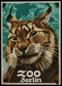 6c294 ZOO BERLIN 17x24 German special poster 1930s great huge c/u art of lynx by Ludwig Hohlwein!
