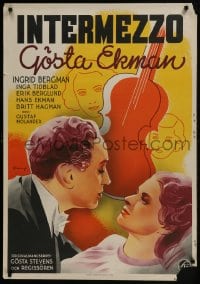 6c340 INTERMEZZO Swedish 1936 Eric Rohman art of Ingrid Bergman, Gosta Ekman & violin, rare!