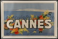 6c111 CANNES linen 31x47 French travel poster 1940s cool art of the beach resort city by SEM!