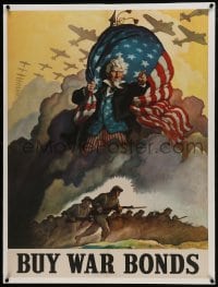 6c262 BUY WAR BONDS 30x40 WWII war poster 1942 art of Uncle Sam leading troops to battle by Wyeth!