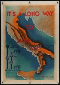 6c112 IT'S A LONG WAY TO ROME linen 32x47 French WWII war poster 1944 mocks Allies' snail-like pace!