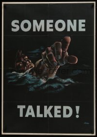6c266 SOMEONE TALKED! 28x40 WWII war poster 1942 fantastic art of drowning serviceman by Siebel!