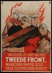 6c279 TWEEDE FRONT 30x42 Dutch WWII war poster 1940 art of child by mother killed by the Allies!