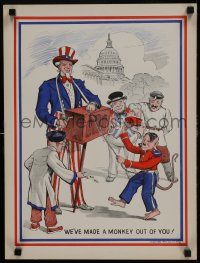 6c269 WE'VE MADE A MONKEY OUT OF YOU 15x20 WWII war poster 1943 art of Uncle Sam and monkey Hitler!