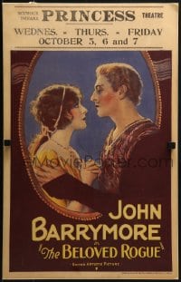 6c163 BELOVED ROGUE WC 1927 romantic c/u of John Barrymore & pretty Marceline Day, ultra rare!