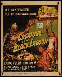 6c166 CREATURE FROM THE BLACK LAGOON 2D WC 1954 great art of monster, Julia Adams & scuba divers!