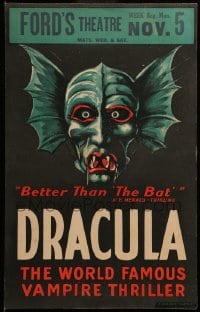 6c169 DRACULA stage play WC 1928 incredible close up creepy vampire head art, better than The Bat!