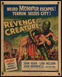 6c189 REVENGE OF THE CREATURE 2D WC 1955 Reynold Brown art of the weird monster carrying sexy gir!