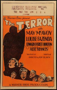 6c192 TERROR WC 1928 art of killer over May McAvoy & cast, early Edgar Wallace talkie, ultra rare!