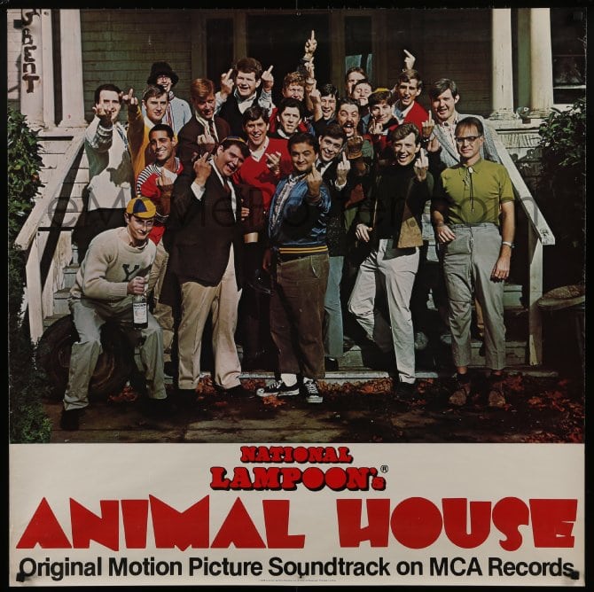 : 6c009 ANIMAL HOUSE 36x36 music store poster 1978 John  Belushi & cast giving the finger, very rare!