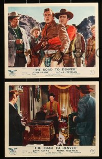 6d078 ROAD TO DENVER 8 color English FOH LCs 1955 bullet blazing showdown between gunfighter brothers!