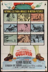 6f014 3 WORLDS OF GULLIVER 1sh 1960 Ray Harryhausen fantasy classic, art of giant Kerwin Mathews!