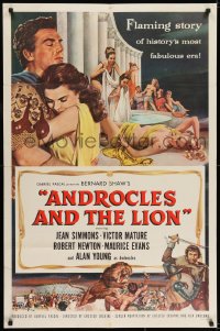6f048 ANDROCLES & THE LION 1sh 1952 artwork of Victor Mature holding Jean Simmons!