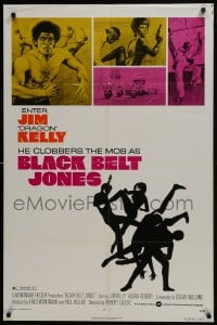 6f103 BLACK BELT JONES 1sh 1974 Jim Dragon Kelly, Scatman Crothers, cool kung fu silhouette art!