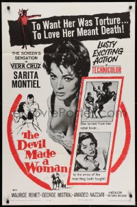 6f234 DEVIL MADE A WOMAN 1sh 1961 super close up of sexy Sara Montiel, to love her meant death!