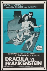 6f244 DRACULA VS. FRANKENSTEIN 1sh 1971 yesterday cold and dead, today hot and bothered, sexy art!