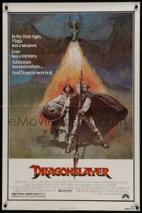 6f245 DRAGONSLAYER 1sh 1981 cool Jeff Jones fantasy artwork of Peter MacNicol w/spear & dragon!