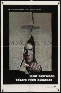6f259 ESCAPE FROM ALCATRAZ 1sh 1979 cool artwork of Clint Eastwood busting out by Lettick!