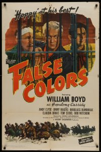 6f268 FALSE COLORS style A 1sh 1943 William Boyd as Hopalong Cassidy behind bars!