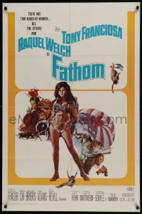 6f279 FATHOM 1sh 1967 art of sexy nearly-naked Raquel Welch in skydiving harness & action scenes!