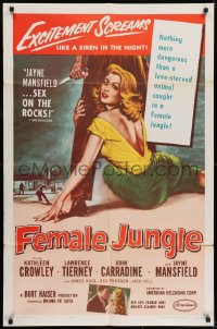 6f284 FEMALE JUNGLE 1sh 1956 a love-starved animal's red lips framed him, bullets claimed him!