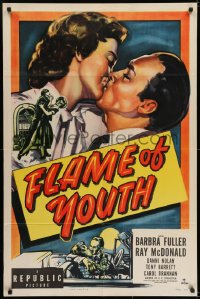 6f299 FLAME OF YOUTH 1sh 1949 Barbra Fuller, Ray McDonald, delinquent youths necking!