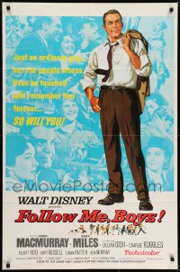 6f305 FOLLOW ME BOYS 1sh 1966 Fred MacMurray leads Boy Scouts, young Kurt Russell, Walt Disney!