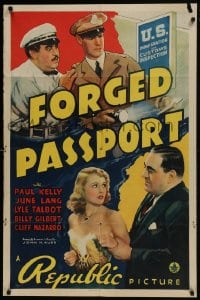 6f308 FORGED PASSPORT 1sh 1939 Paul Kelly, sexy June Lang, customs agent drama!