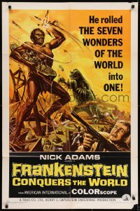 6f311 FRANKENSTEIN CONQUERS THE WORLD 1sh 1966 Toho, art of monsters terrorizing by Reynold Brown!