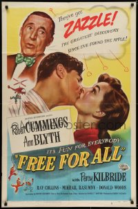 6f313 FREE FOR ALL 1sh 1949 Ann Blyth kisses Robert Cummings, who turns water into gasoline!