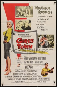 6f331 GIRLS TOWN 1sh 1959 sexy bad youthful rebel Mamie Van Doren, first Paul Anka, who is shown!