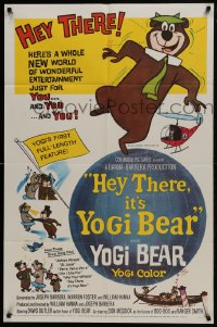 6f381 HEY THERE IT'S YOGI BEAR 1sh 1964 Hanna-Barbera, Yogi's first full-length feature!