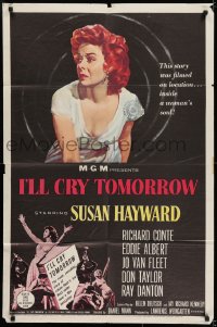 6f424 I'LL CRY TOMORROW 1sh 1955 artwork of distressed Susan Hayward in her greatest performance!