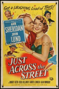 6f450 JUST ACROSS THE STREET 1sh 1952 sexy Ann Sheridan did it for laughs & a little lovin!