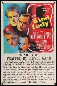 6f457 KIND LADY 1sh 1951 John Sturges, Ethel Barrymore, Angela Lansbury, art of top cast!