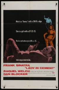 6f470 LADY IN CEMENT 1sh 1968 Frank Sinatra with a .45 & sexy Raquel Welch with a 37-22-35!