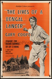 6f499 LIVES OF A BENGAL LANCER 1sh R1958 full-length art of Gary Cooper with gun!