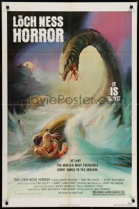 6f501 LOCH NESS HORROR 1sh 1982 great Lamanna artwork of prehistoric monster attacking couple!