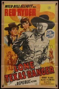 6f502 LONE TEXAS RANGER 1sh 1945 Wild Bill Elliott as Red Ryder, Native American Bobby Blake!