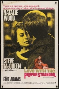 6f523 LOVE WITH THE PROPER STRANGER 1sh 1964 Natalie Wood & Steve McQueen, pink title design!
