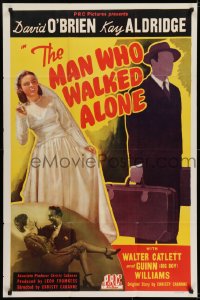 6f541 MAN WHO WALKED ALONE 1sh 1945 Dave O'Brien, Kay Aldridge, faceless man, screwball comedy!
