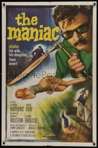 6f546 MANIAC 1sh 1963 Kerwin Mathews, Hammer, he stalks his wife, his daughter, their lover!