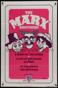 6f552 MARX BROTHERS 1sh 1974 Al Hirschfeld-like art of Harpo, Chico & Groucho Marx!