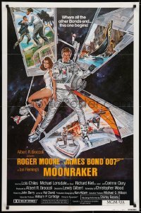 6f580 MOONRAKER style B int'l 1sh 1979 Moore as James Bond & Chiles by Goozee, different design!
