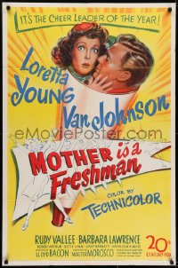 6f582 MOTHER IS A FRESHMAN 1sh 1949 art of Loretta Young & Van Johnson, the cheer leader of the year