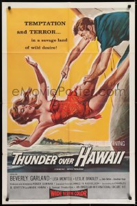 6f598 NAKED PARADISE 1sh R1960 art of sexy Beverly Garland caught by hook, Thunder Over Hawaii!