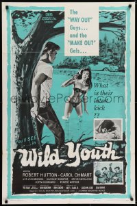 6f601 NAKED YOUTH 1sh 1960 make out gals, Wild Youth, creepy art of boy w/knife and sexy girl!