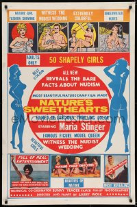 6f605 NATURE'S SWEETHEARTS 1sh 1963 Bunny Yeager reveals the bare facts of nudism, 50 shapely girls!